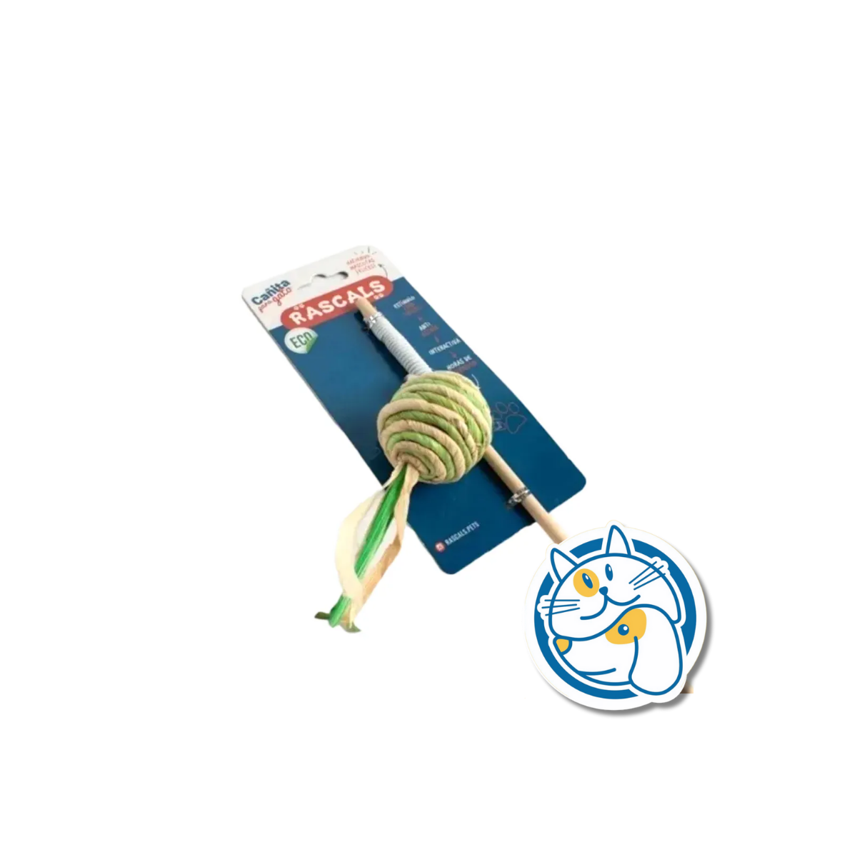 CAÑITA INTERACTIVA PELOTA PARA GATOS ECOLOGICA - TAMAÑO: CAÑA: 40CM,JUGUETE: 16X4,5CM