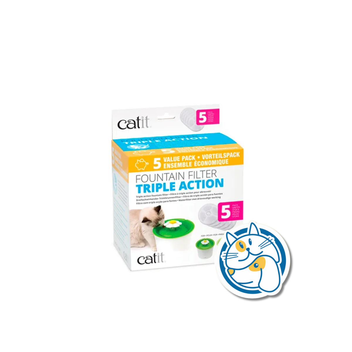 CATIT TRIPLE ACTION FOUNTAIN FILTER - 5 PACK