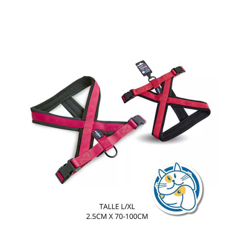 DOG ARNES ACOLCHADO PREMIUM ANTI TIRON，COLOR ROJO，L/XL SIZE, 2,5 CM X 70-100 CM 1PC/TIE BACKCARD -