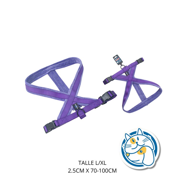 DOG ARNES ACOLCHADO PREMIUM ANTI TIRON，COLOR VIOLETA，L/XL SIZE, 2,5 CM X 70-100 CM 1PC/TIE BACKCARD -