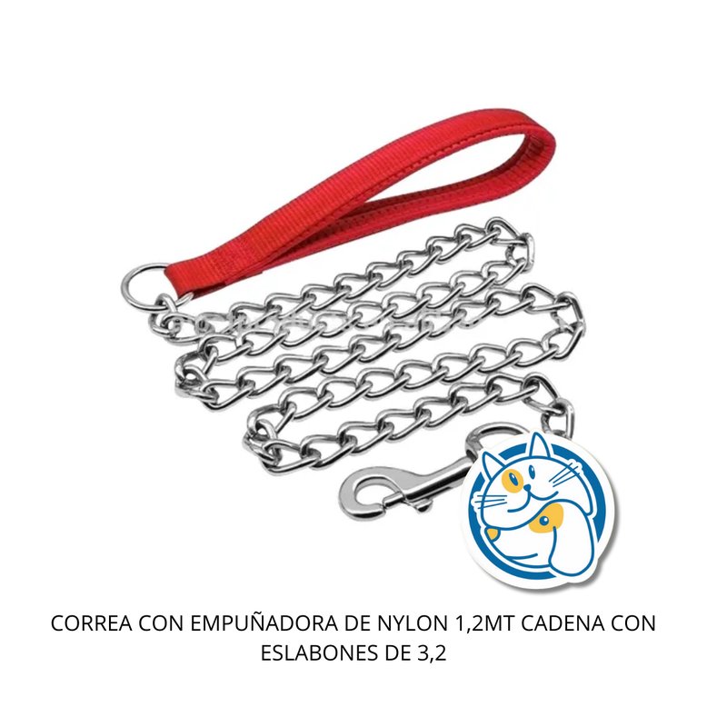 CORREA CON EMPUÑADORA DE NYLON 1,2MT CADENA CON ESLABONES DE 3,2