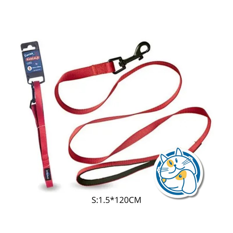 DOG CORREA ACOLCHONADA, COLOR ROJO，S:1.5*120CM ，1PC/TIE BACKCARD