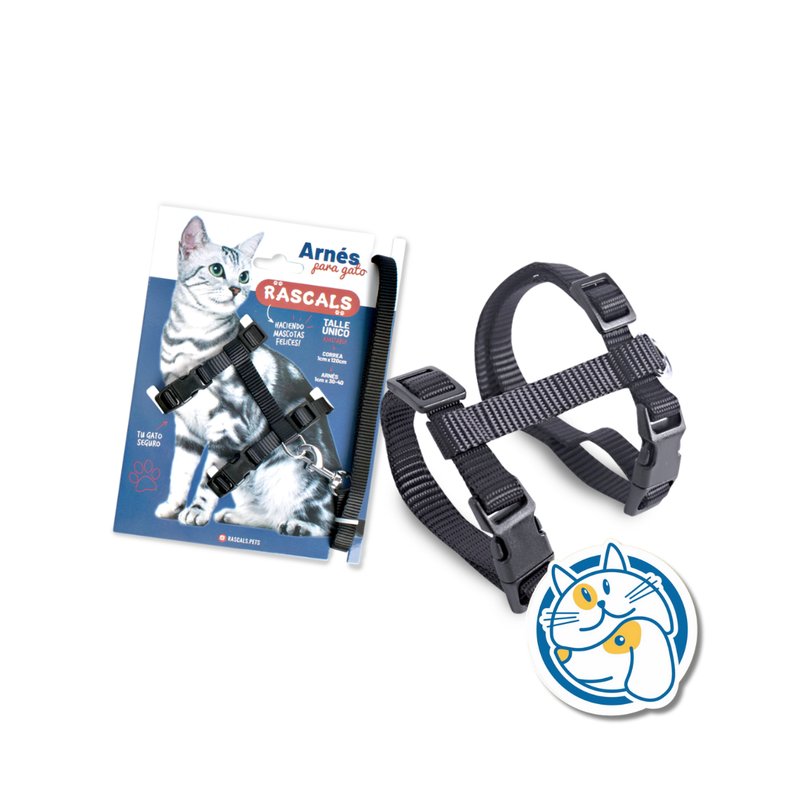 SET CAT ARNES + CORREA，COLOR NEGRO，1.0CMX120CM，1PC/TIE BACKCARD -