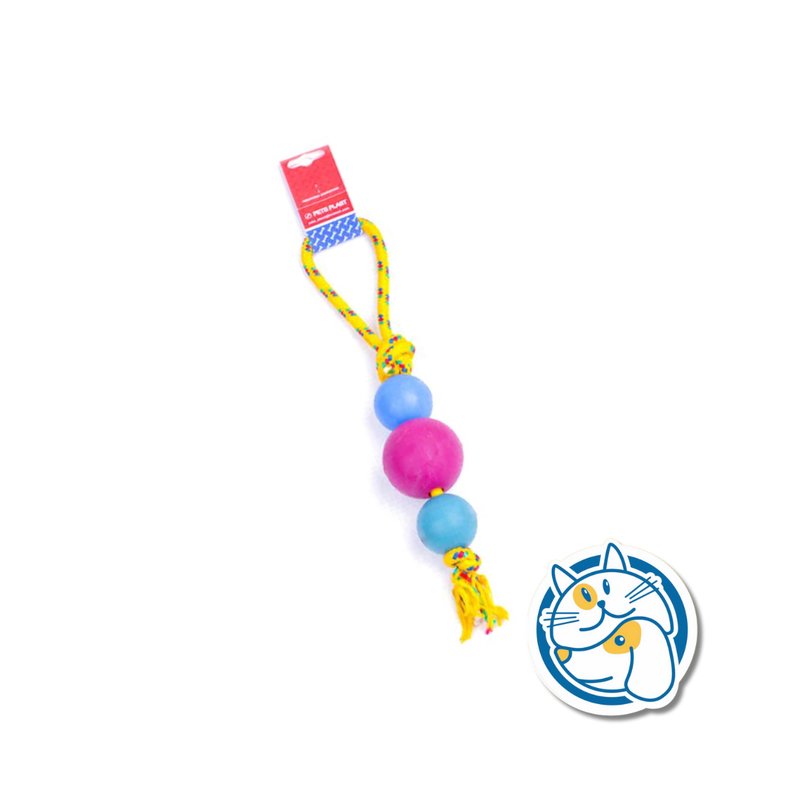 S801 - PELOTA DE GOMA MEDIANA + PELOTA GOMA CHICA + SOGA ALPINA 8MM X LARGO 35 CM