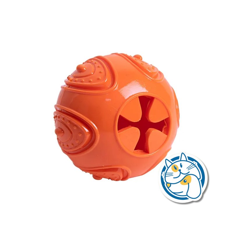 PELOTA - DISPENSADORA DE SNACKS - MATERIAL: TPR - COLOR: NARANJA - MEDIDA: 6,9X8,8CM - PESO: 90CM -