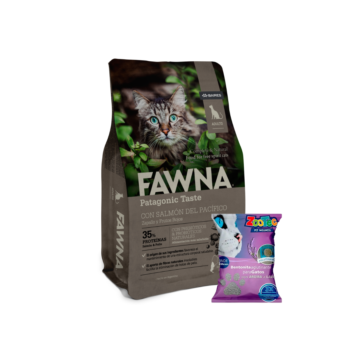 FAWNA GATOS ADULTOS 7,5KG + 5 ZOOTEC AGLUTINANTES LAVANDA 4KG