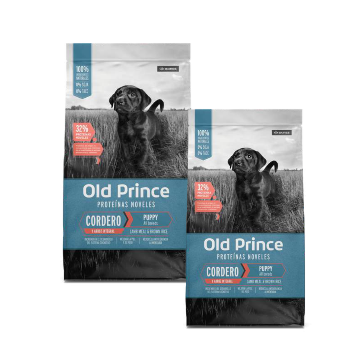 OLD PRINCE PROTEINAS NOVELES PERROS CACHORROS MORDIDA GRANDE CORDERO Y ARROZ 15KG X2 UNIDADES