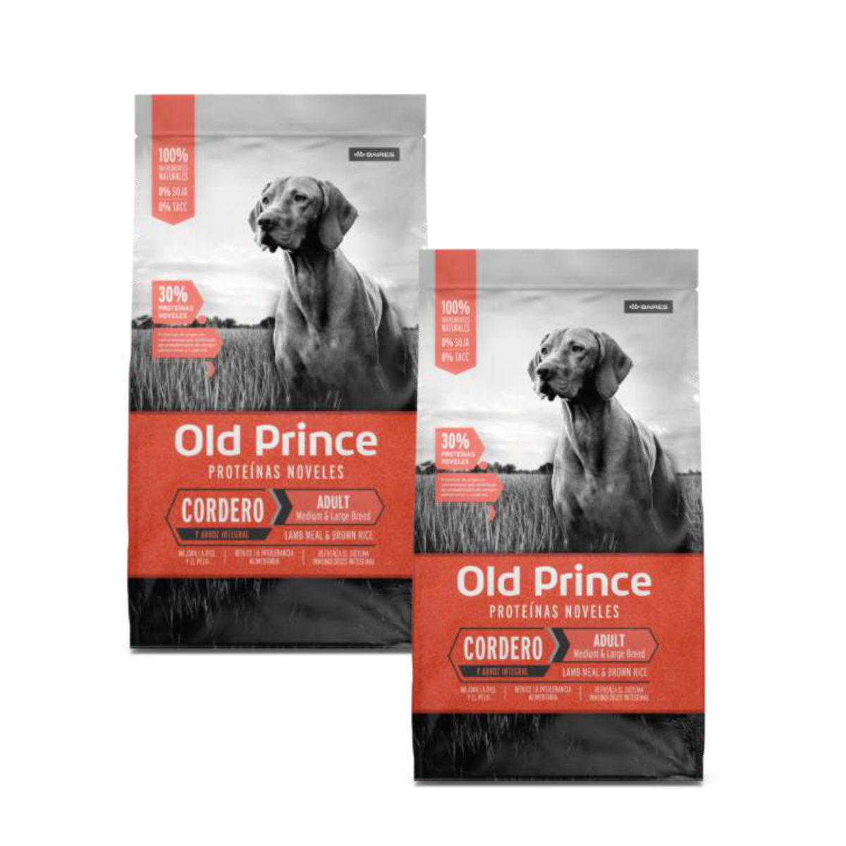 OLD PRINCE PROTEINAS NOVELES PERROS ADULTOS MORDIDA GRANDE CORDERO Y ARROZ 15KG X2 UNIDADES