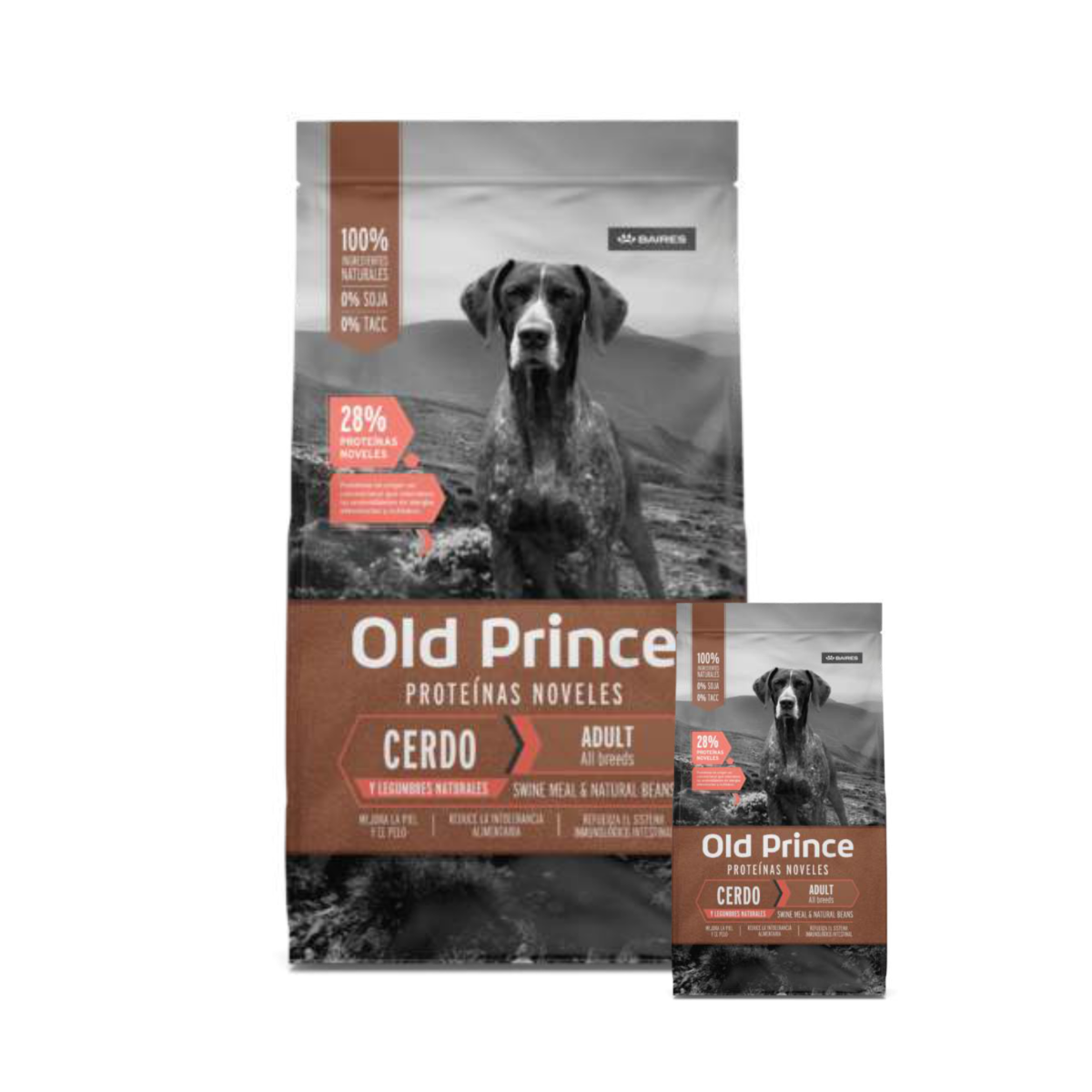 OLD PRINCE PROTEINAS NOVELES PERROS ADULTOS CERDO Y LEGUMBRES NAT 15KG+ BOLSA 3KG DE REGALO